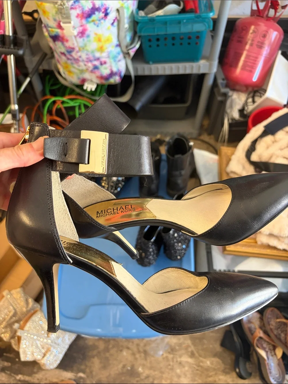 Michael Kors Black Pointed Ankle-Strap Pumps